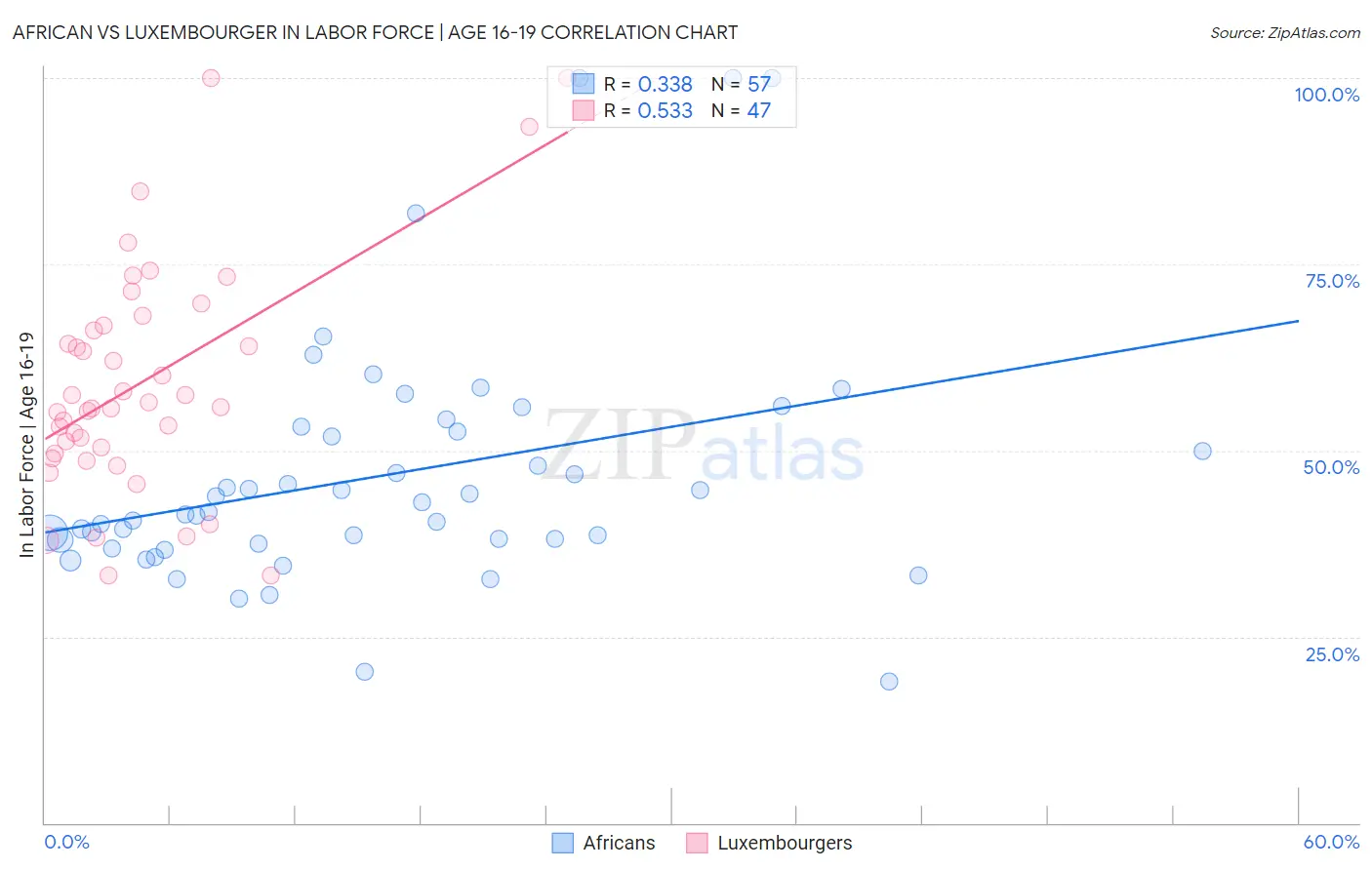 African vs Luxembourger In Labor Force | Age 16-19
