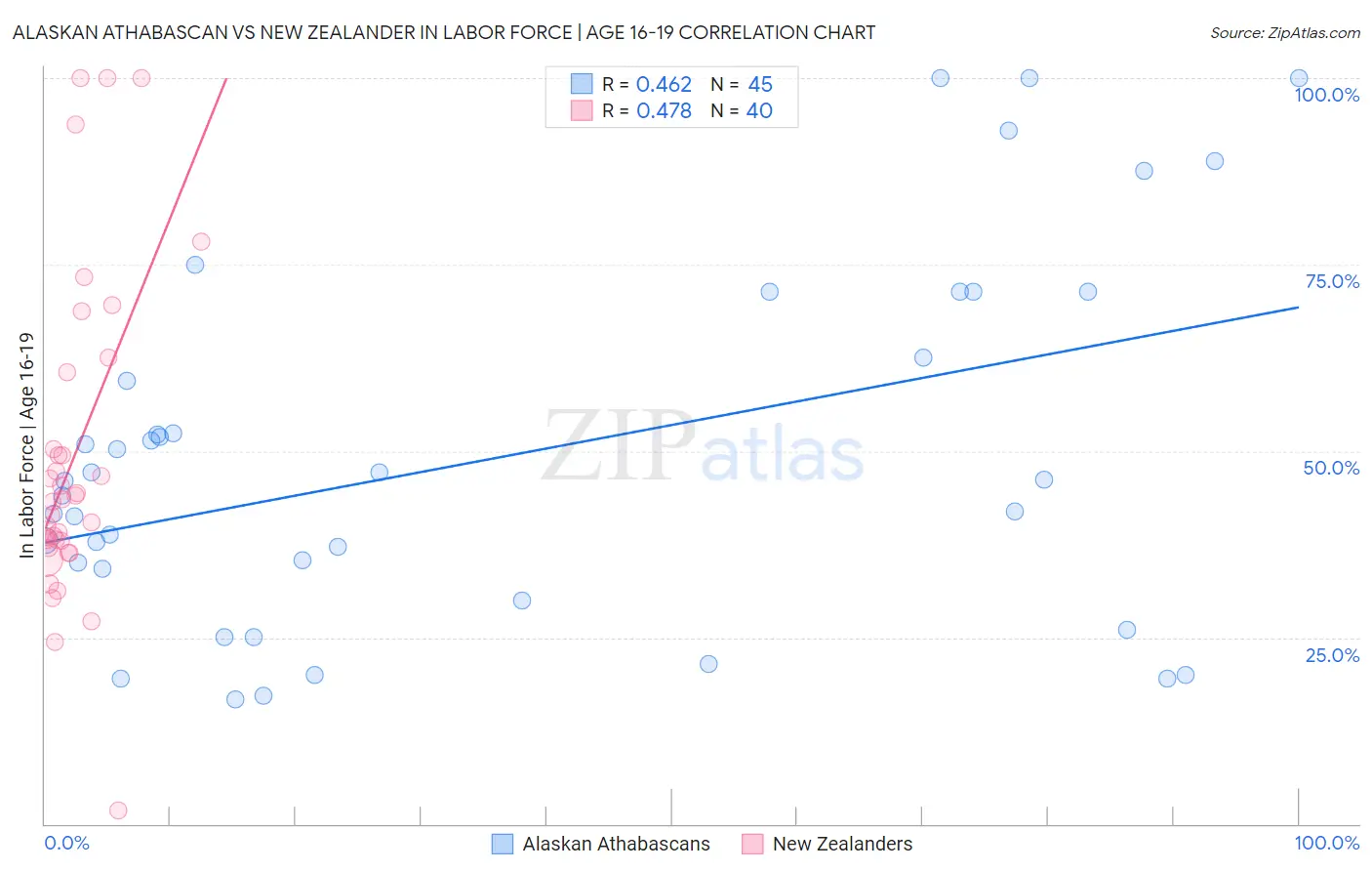 Alaskan Athabascan vs New Zealander In Labor Force | Age 16-19