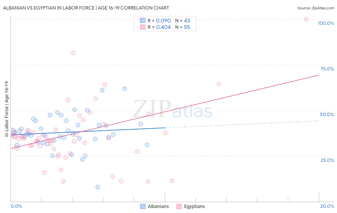 Albanian vs Egyptian In Labor Force | Age 16-19