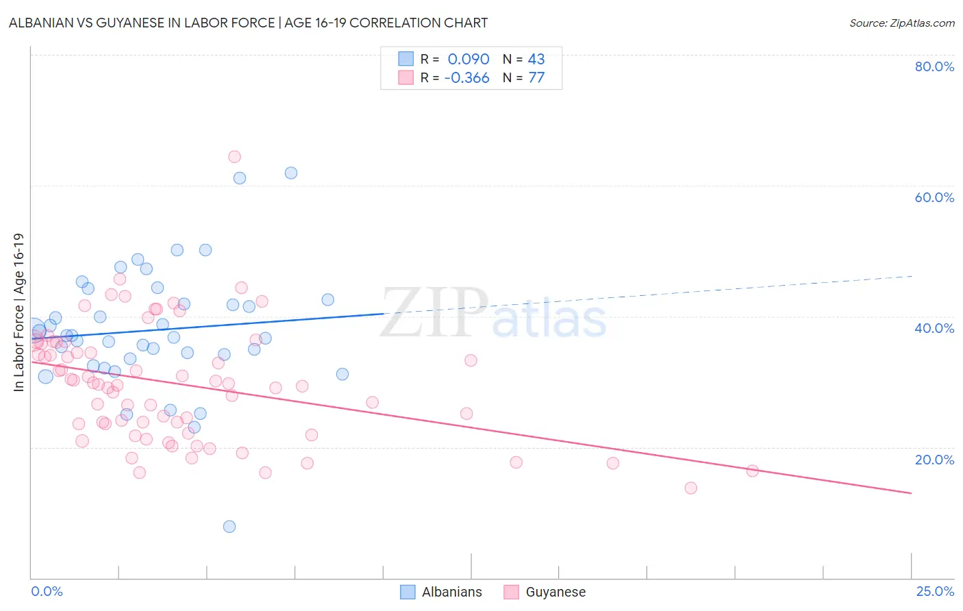 Albanian vs Guyanese In Labor Force | Age 16-19