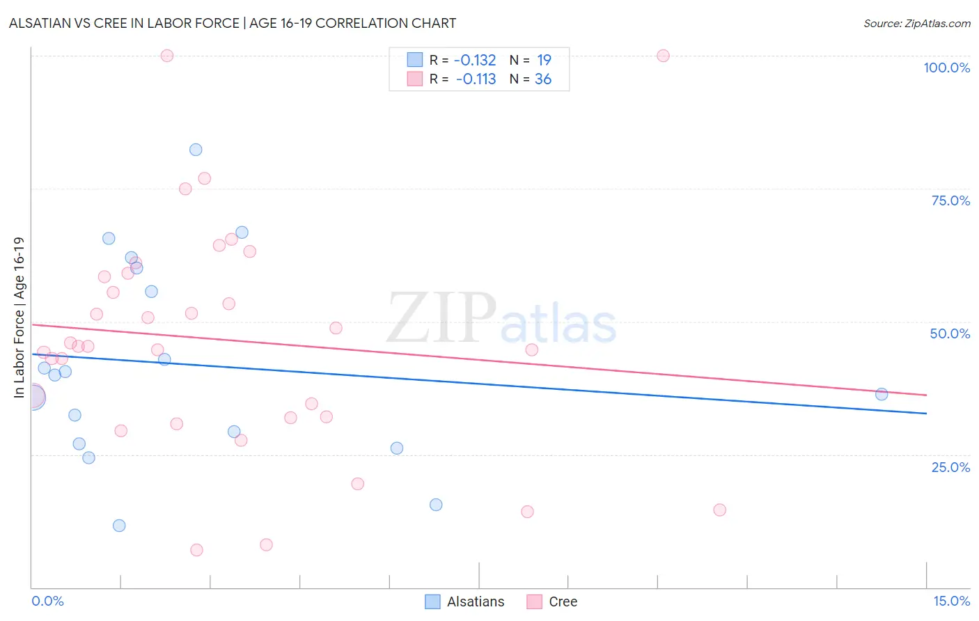 Alsatian vs Cree In Labor Force | Age 16-19