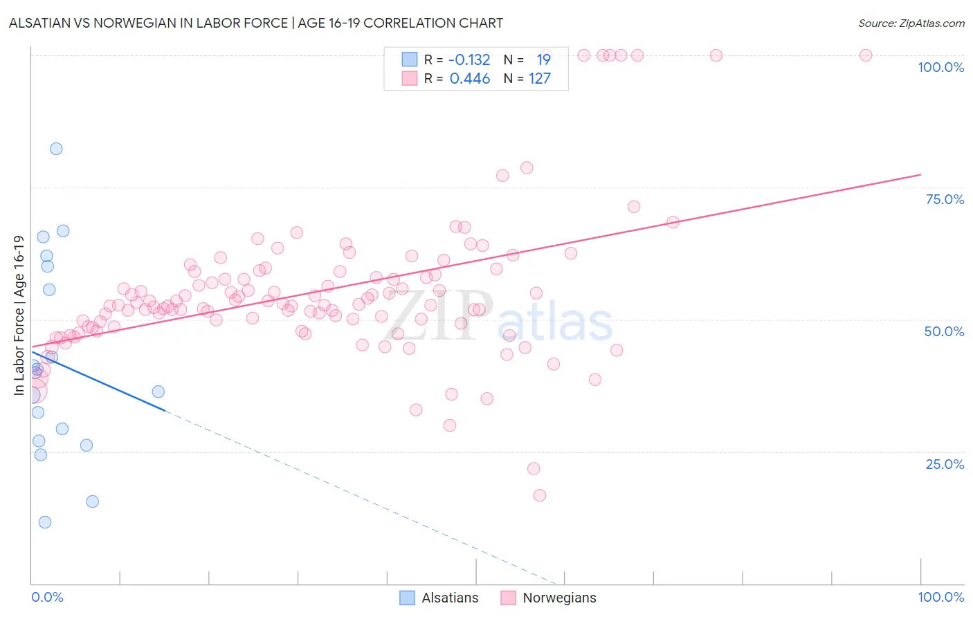 Alsatian vs Norwegian In Labor Force | Age 16-19