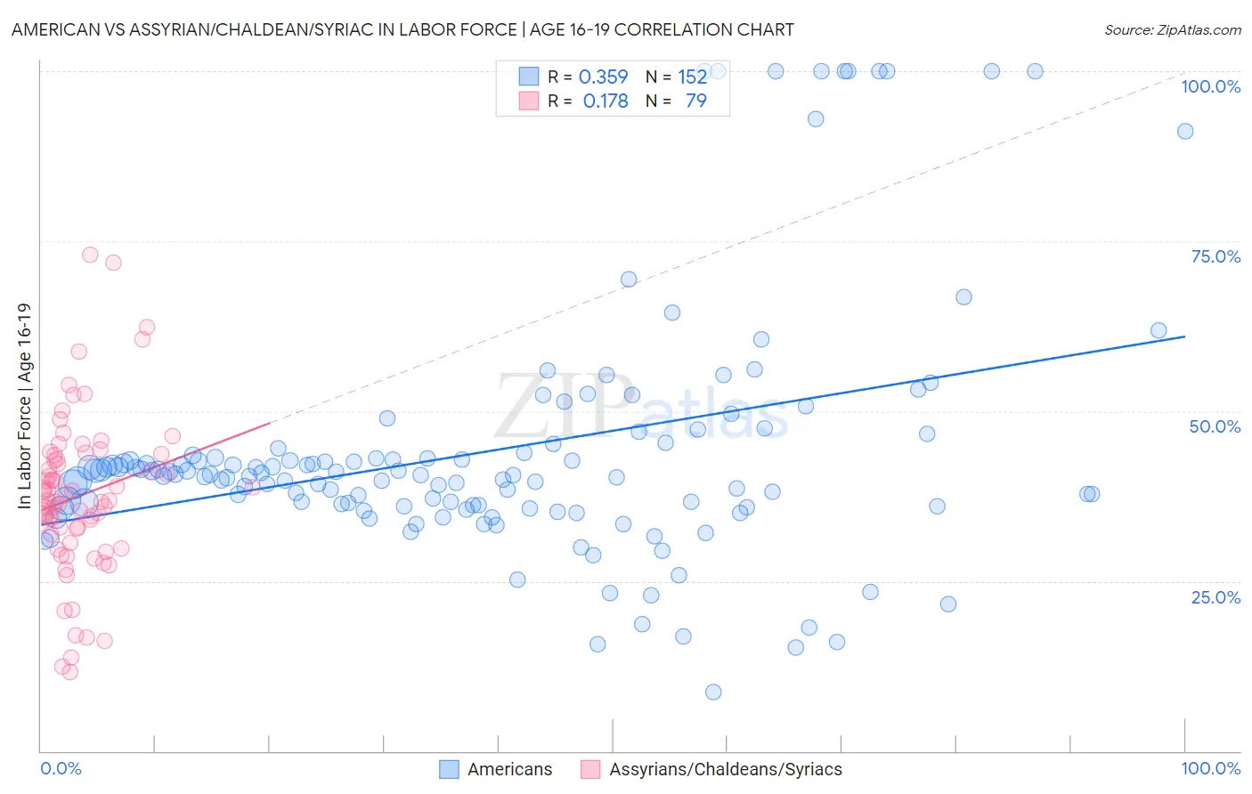 American vs Assyrian/Chaldean/Syriac In Labor Force | Age 16-19