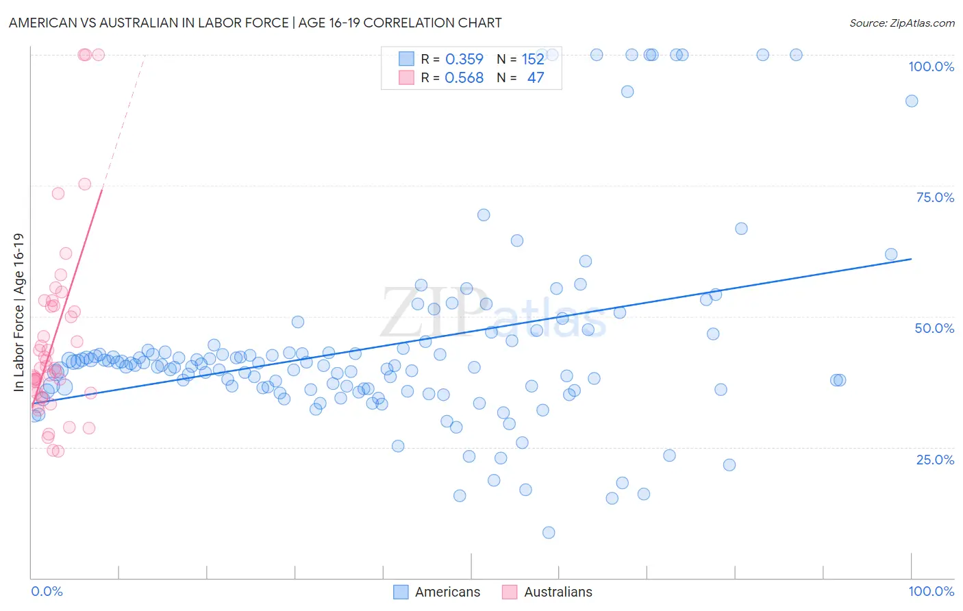 American vs Australian In Labor Force | Age 16-19