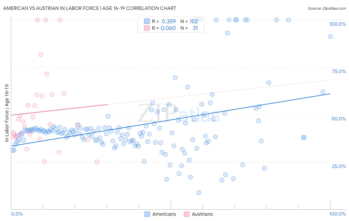 American vs Austrian In Labor Force | Age 16-19