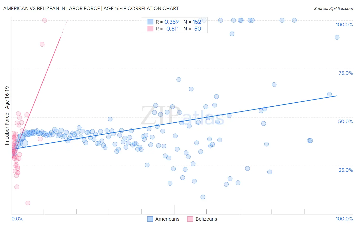 American vs Belizean In Labor Force | Age 16-19