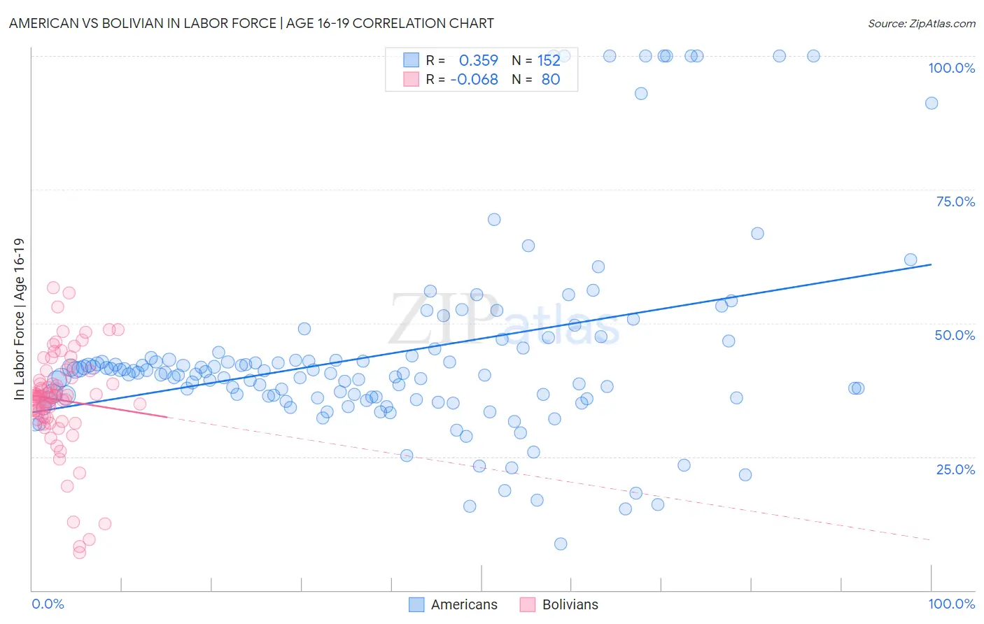 American vs Bolivian In Labor Force | Age 16-19