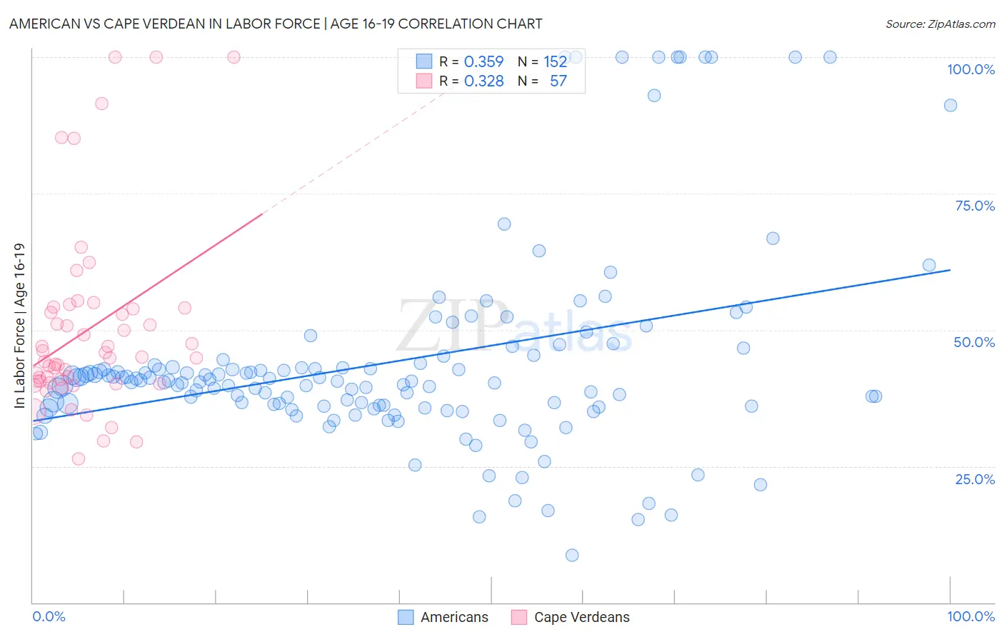 American vs Cape Verdean In Labor Force | Age 16-19