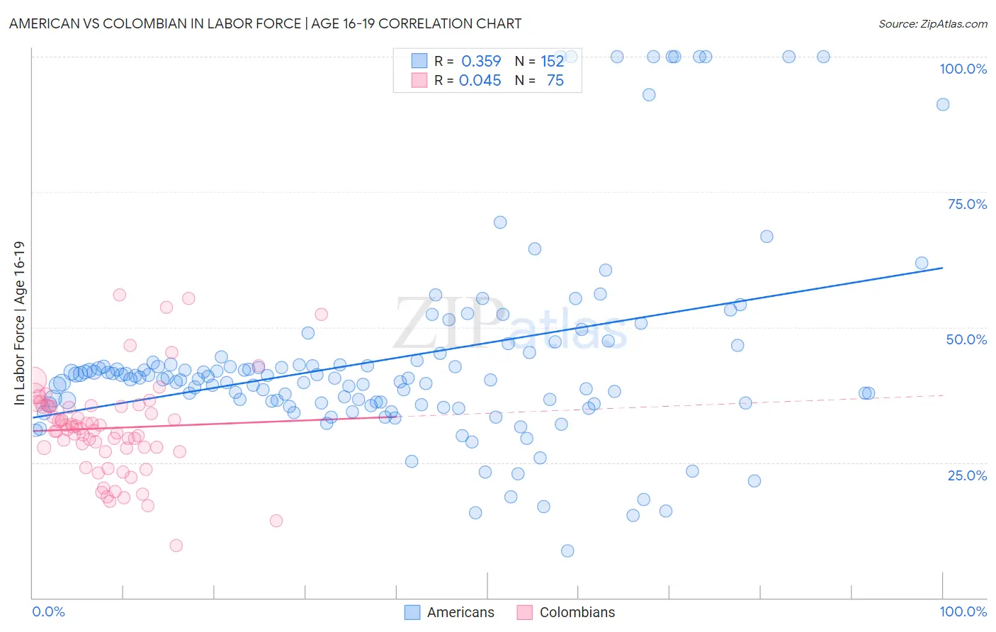 American vs Colombian In Labor Force | Age 16-19
