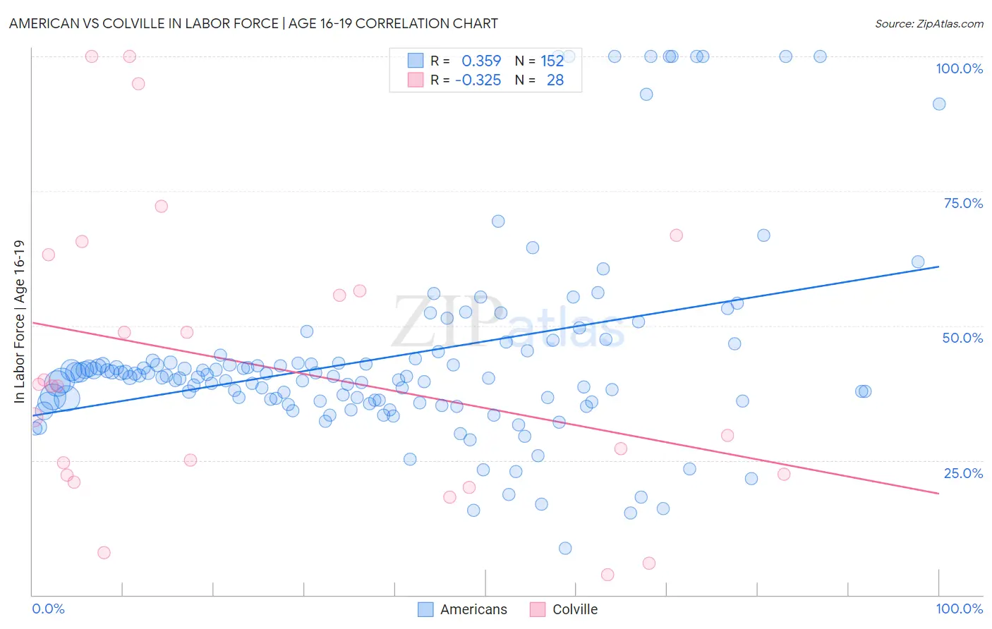 American vs Colville In Labor Force | Age 16-19