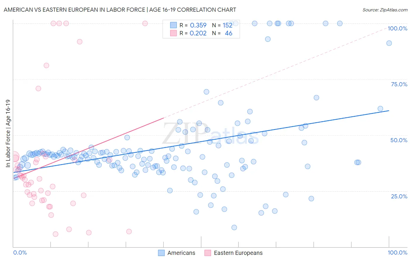 American vs Eastern European In Labor Force | Age 16-19
