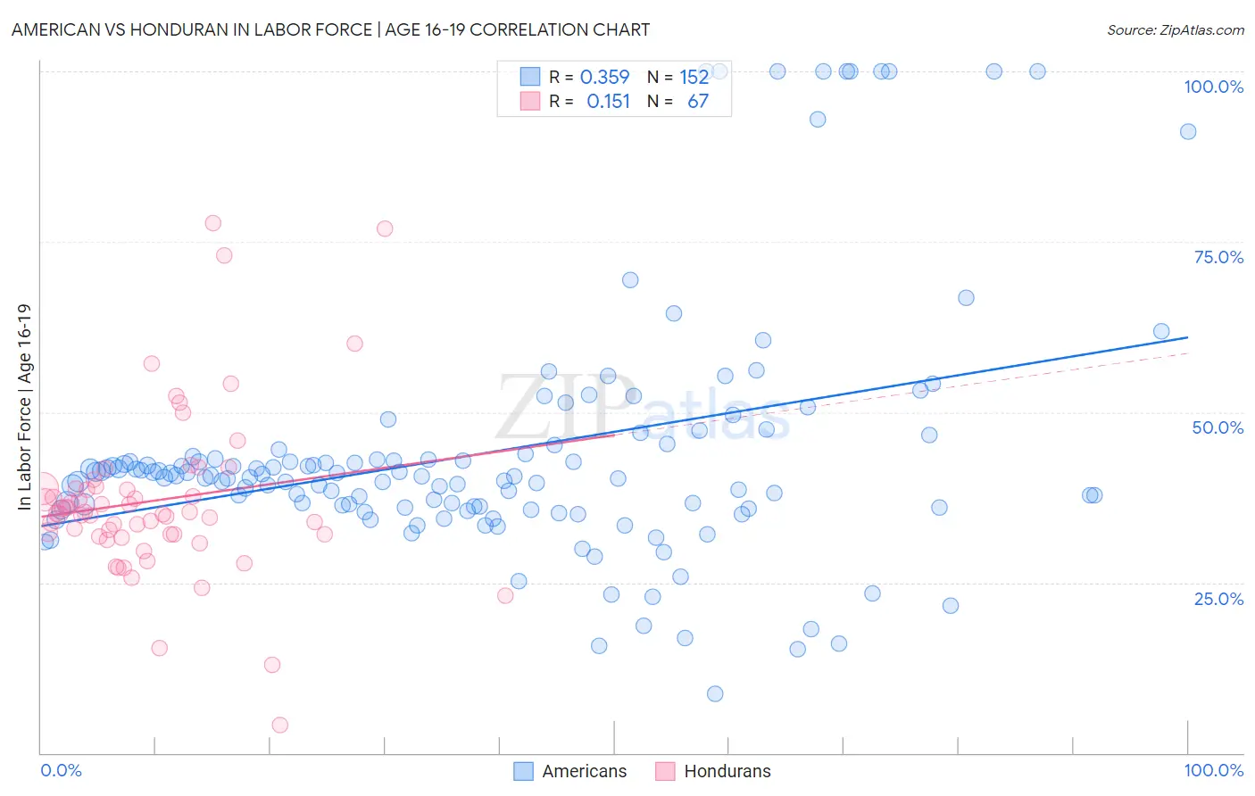 American vs Honduran In Labor Force | Age 16-19