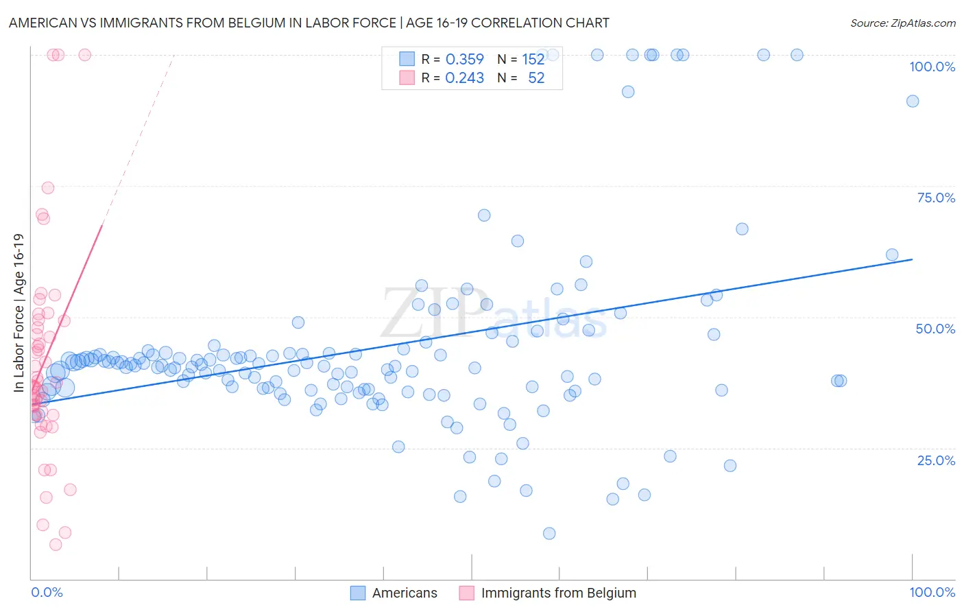 American vs Immigrants from Belgium In Labor Force | Age 16-19