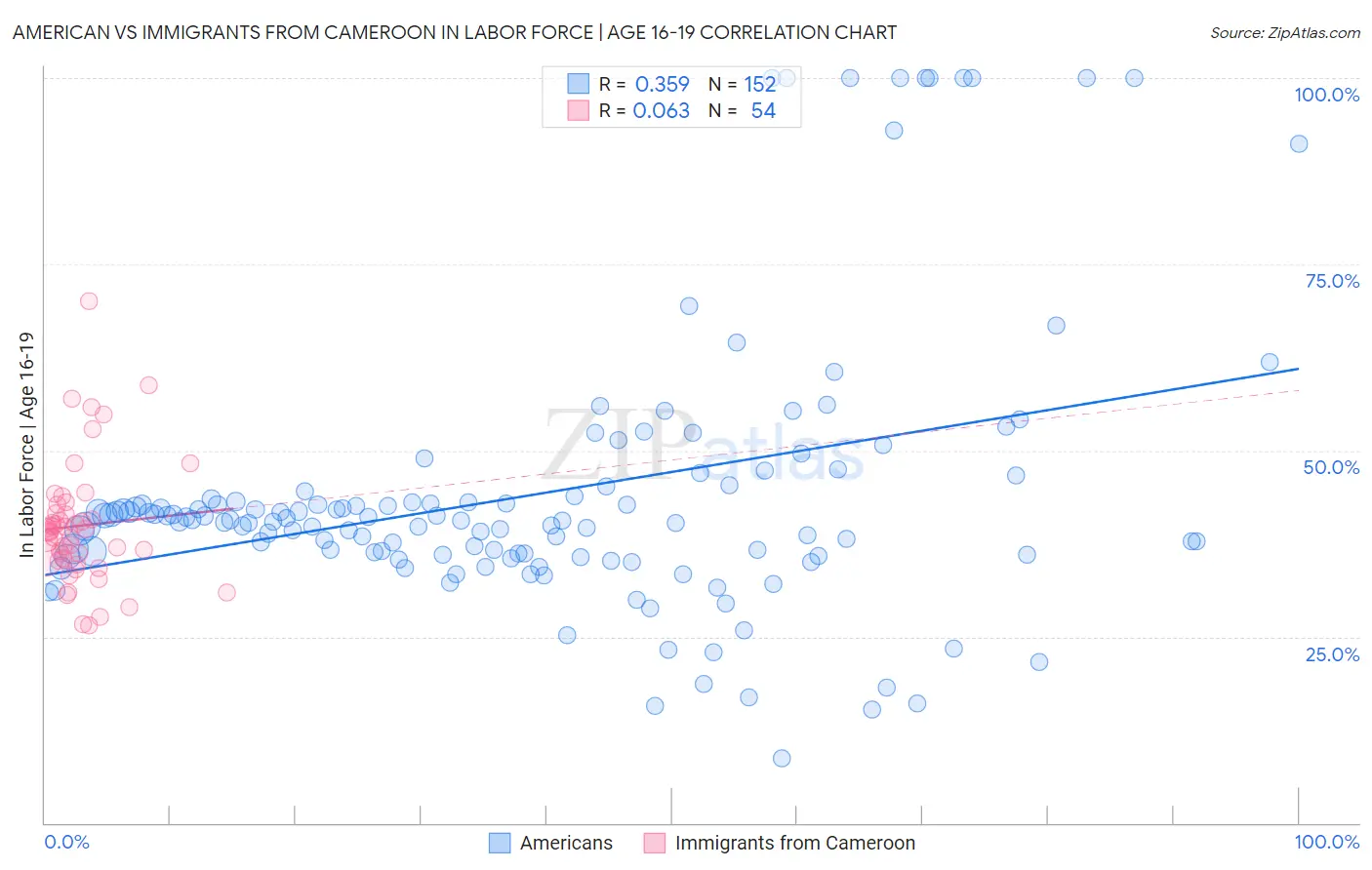 American vs Immigrants from Cameroon In Labor Force | Age 16-19