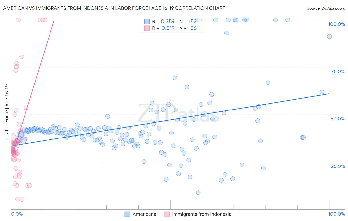 American vs Immigrants from Indonesia In Labor Force | Age 16-19