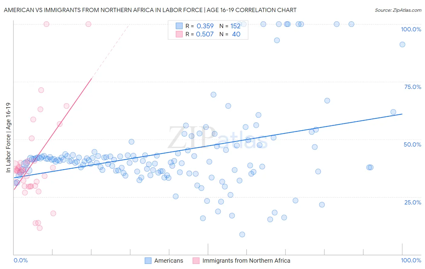 American vs Immigrants from Northern Africa In Labor Force | Age 16-19