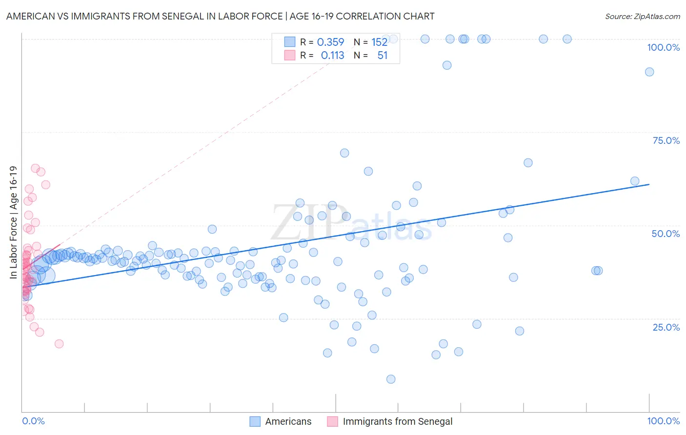 American vs Immigrants from Senegal In Labor Force | Age 16-19