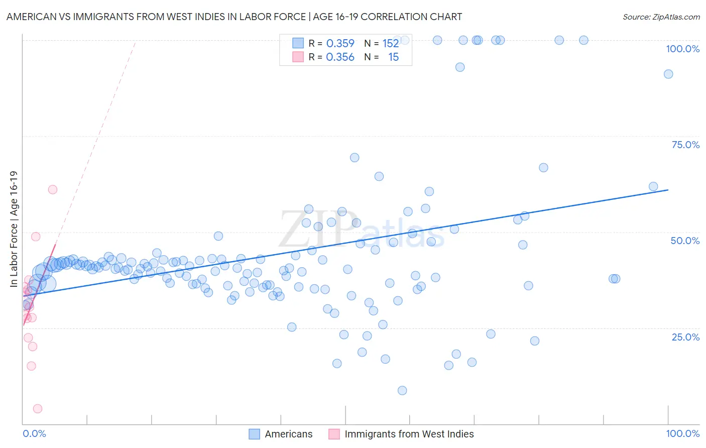 American vs Immigrants from West Indies In Labor Force | Age 16-19