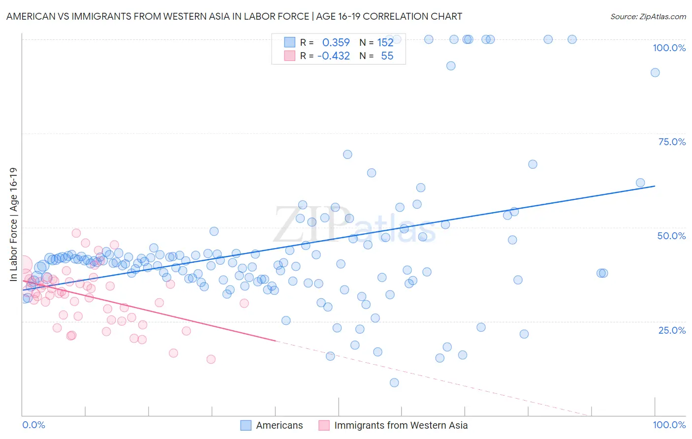 American vs Immigrants from Western Asia In Labor Force | Age 16-19