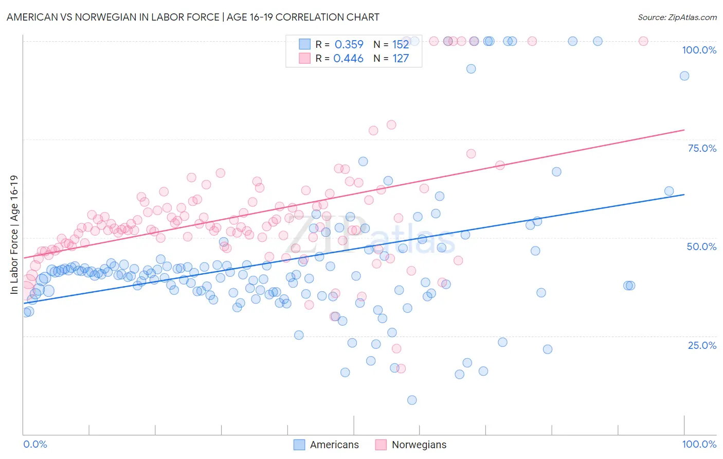 American vs Norwegian In Labor Force | Age 16-19