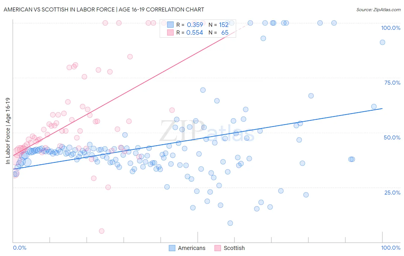 American vs Scottish In Labor Force | Age 16-19