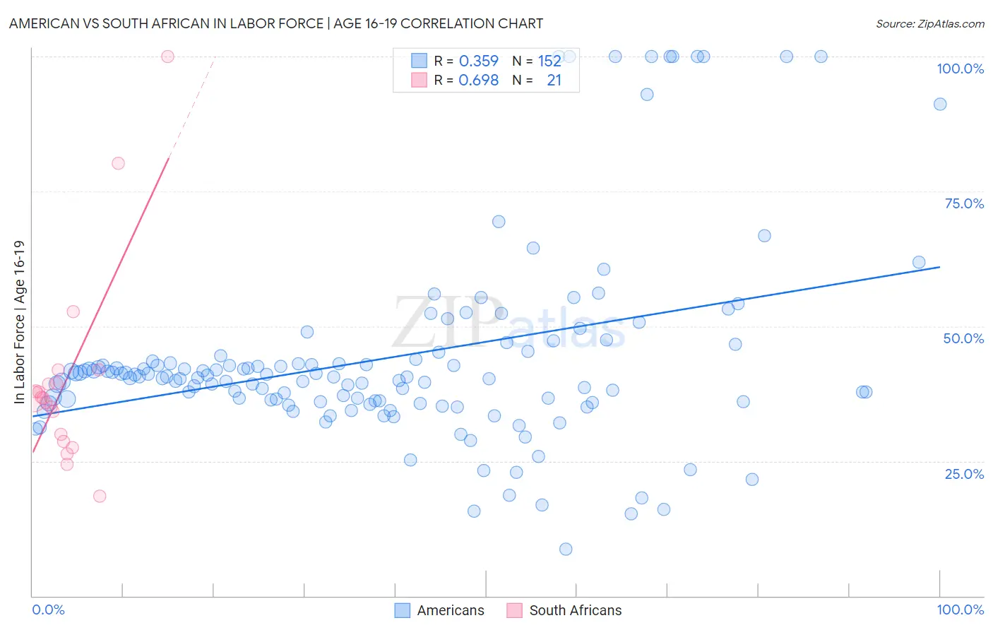 American vs South African In Labor Force | Age 16-19
