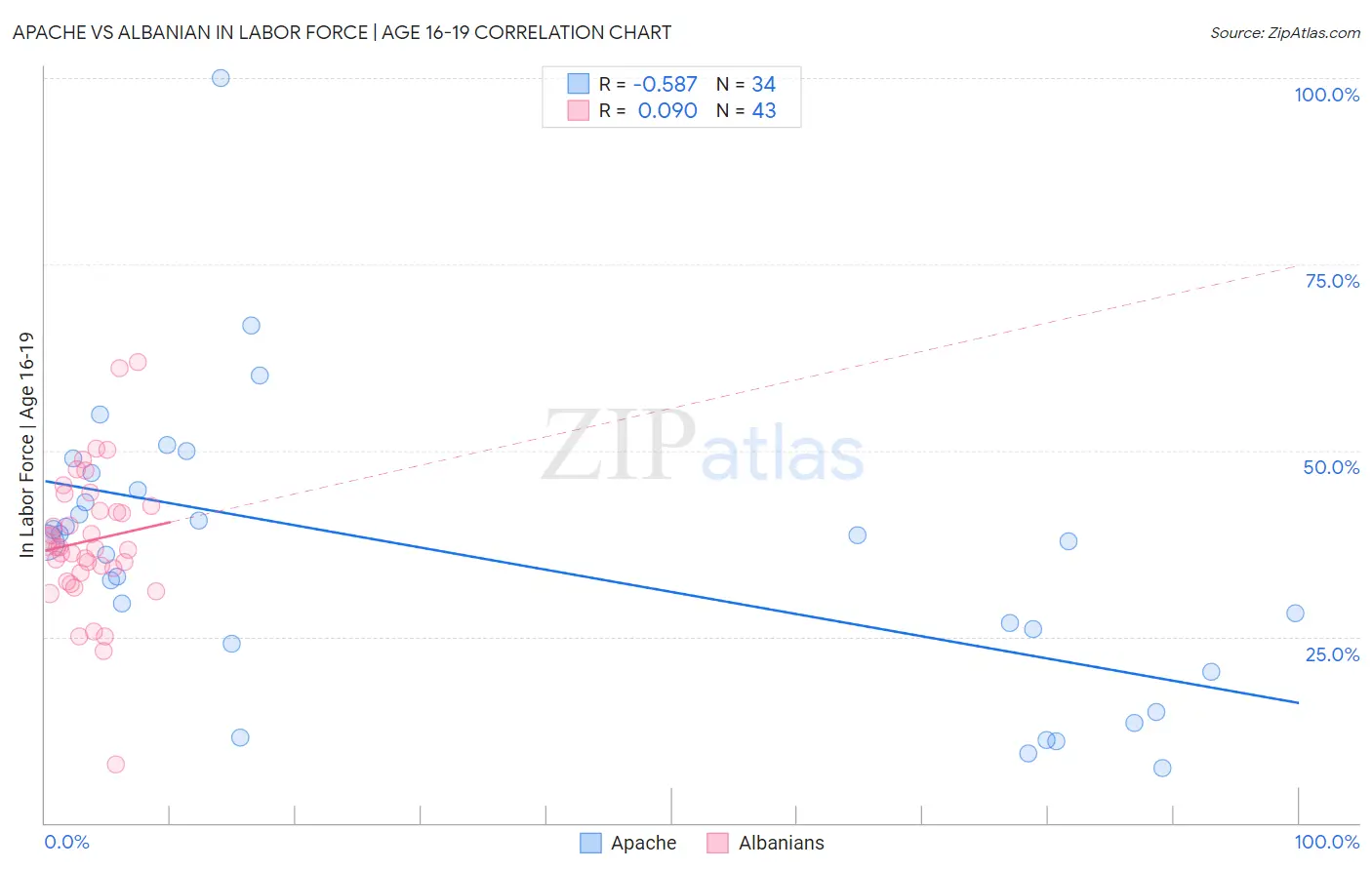 Apache vs Albanian In Labor Force | Age 16-19