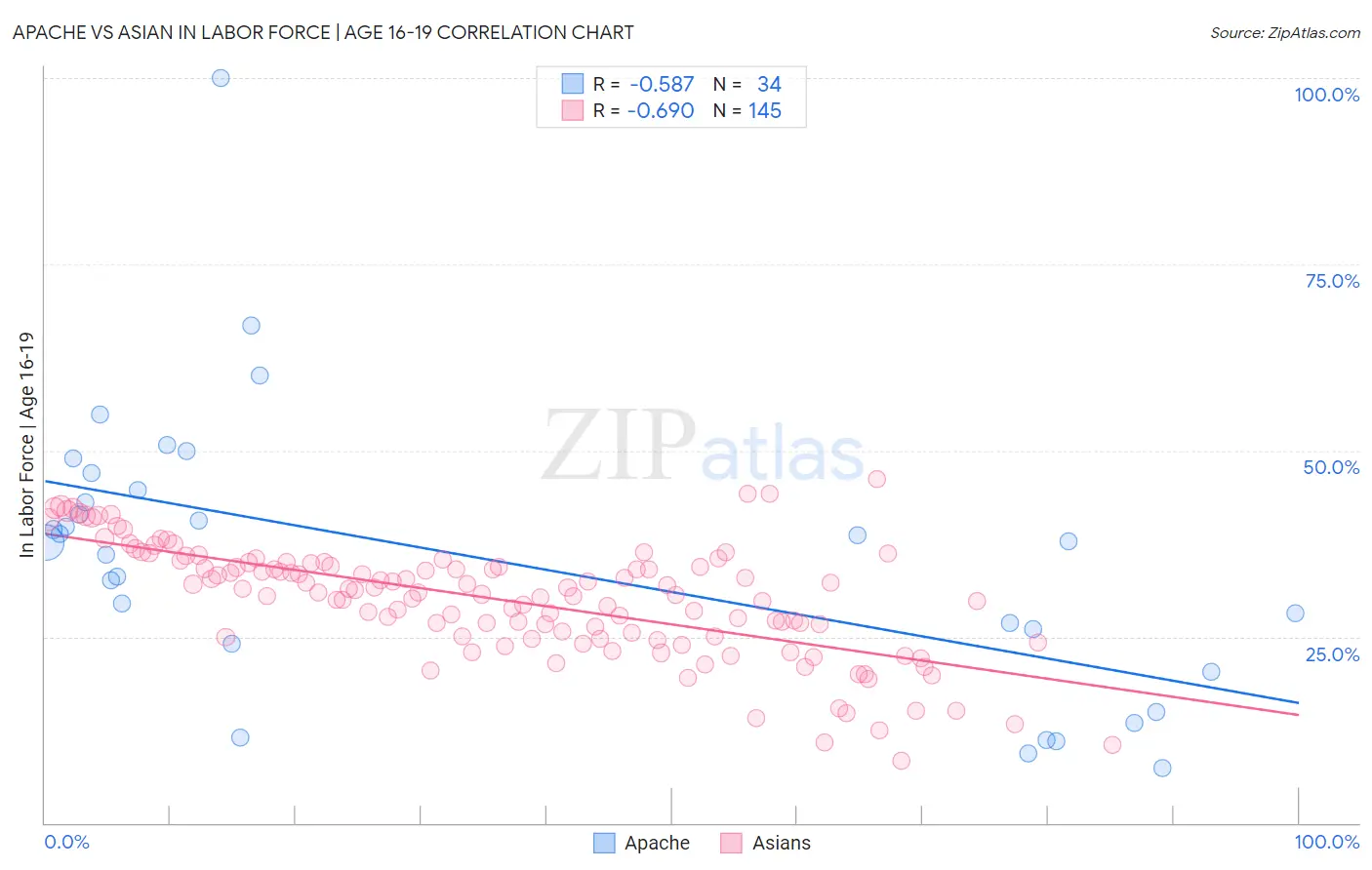 Apache vs Asian In Labor Force | Age 16-19