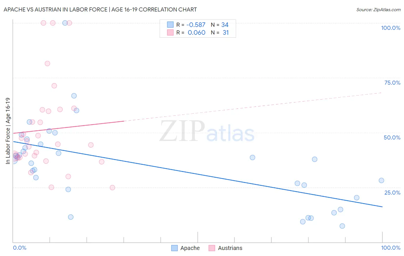 Apache vs Austrian In Labor Force | Age 16-19