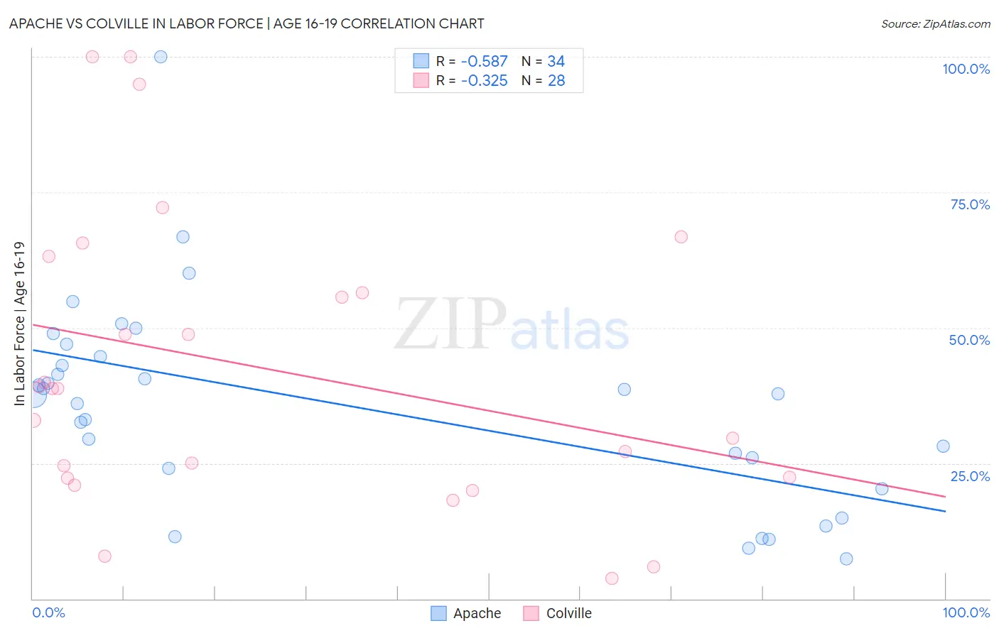 Apache vs Colville In Labor Force | Age 16-19
