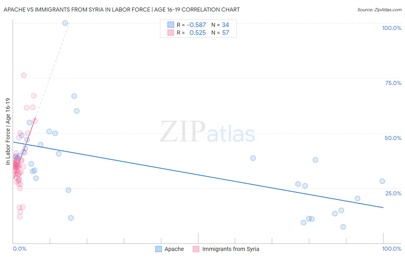 Apache vs Immigrants from Syria In Labor Force | Age 16-19