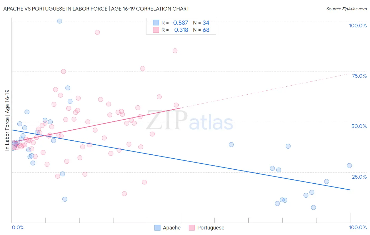 Apache vs Portuguese In Labor Force | Age 16-19