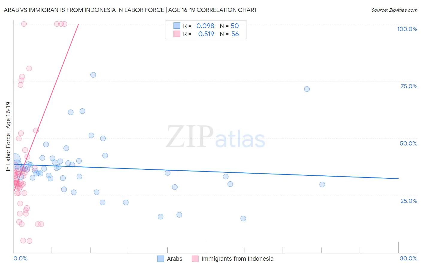 Arab vs Immigrants from Indonesia In Labor Force | Age 16-19