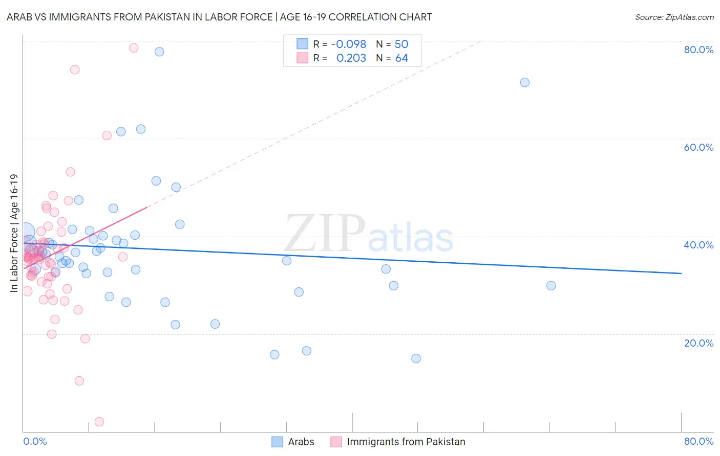 Arab vs Immigrants from Pakistan In Labor Force | Age 16-19