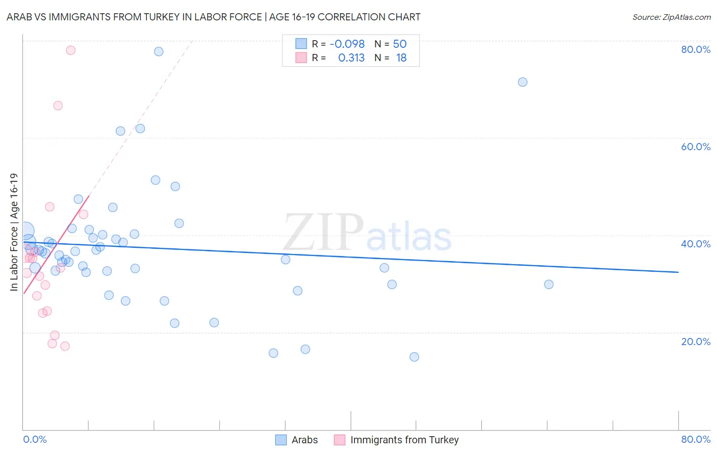 Arab vs Immigrants from Turkey In Labor Force | Age 16-19