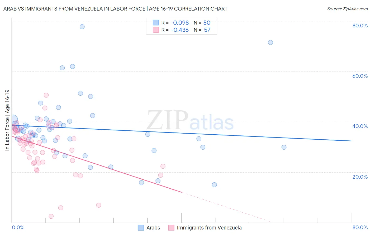 Arab vs Immigrants from Venezuela In Labor Force | Age 16-19