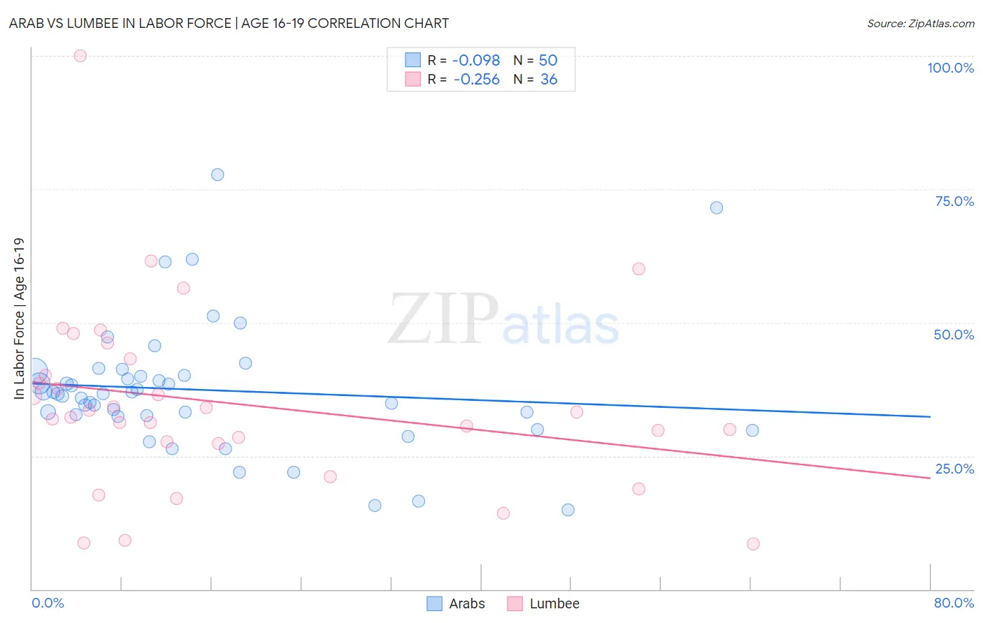 Arab vs Lumbee In Labor Force | Age 16-19