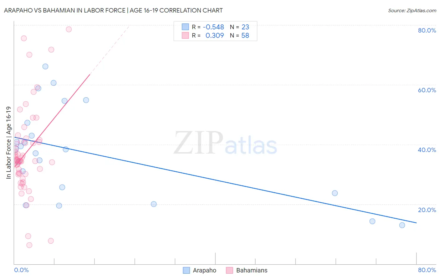 Arapaho vs Bahamian In Labor Force | Age 16-19