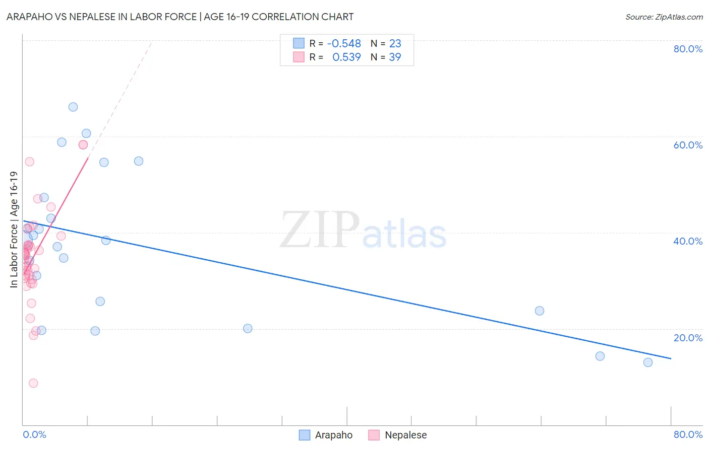 Arapaho vs Nepalese In Labor Force | Age 16-19