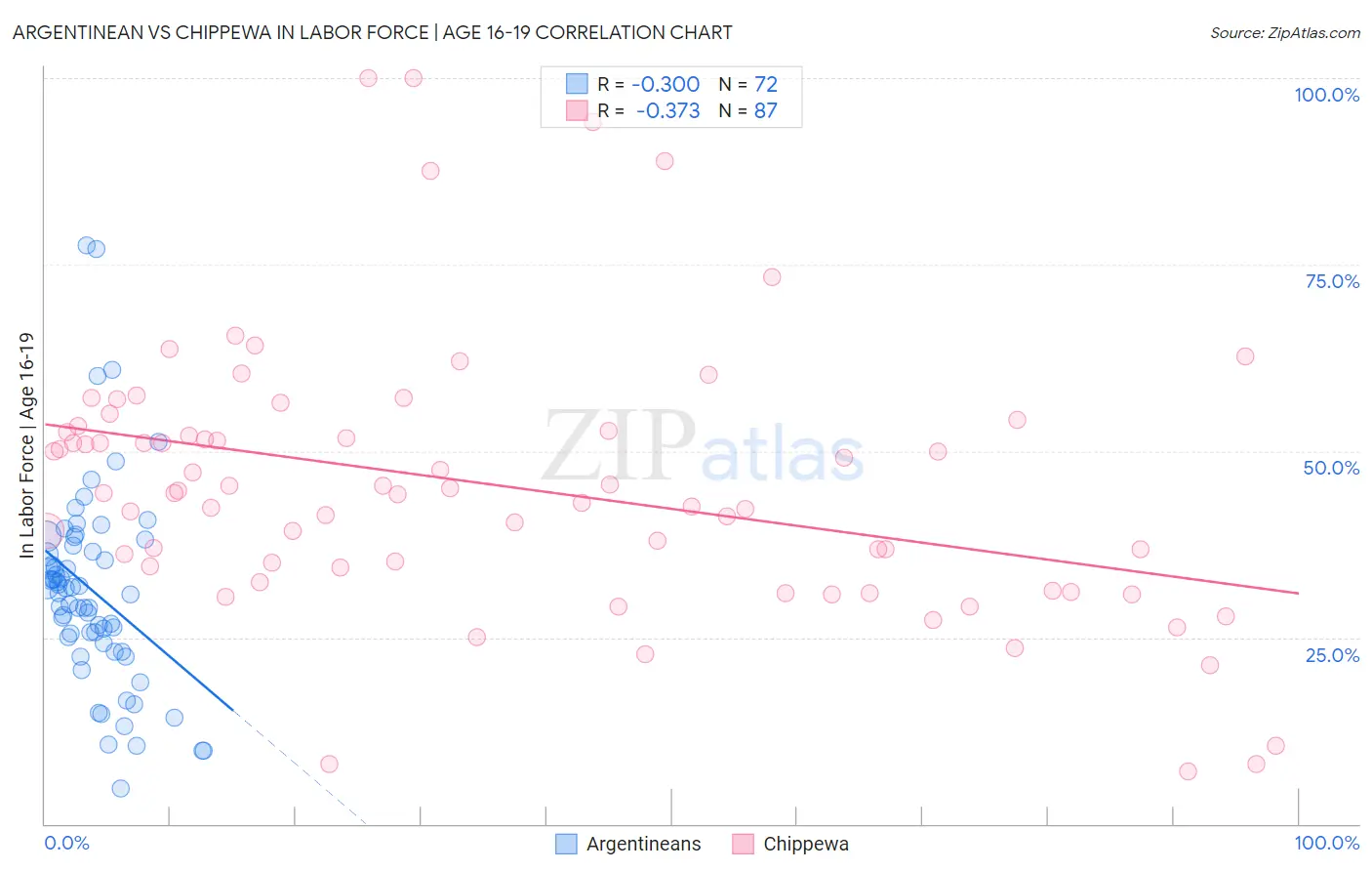 Argentinean vs Chippewa In Labor Force | Age 16-19