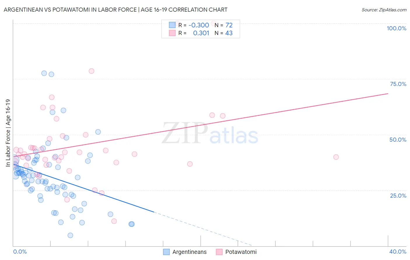 Argentinean vs Potawatomi In Labor Force | Age 16-19