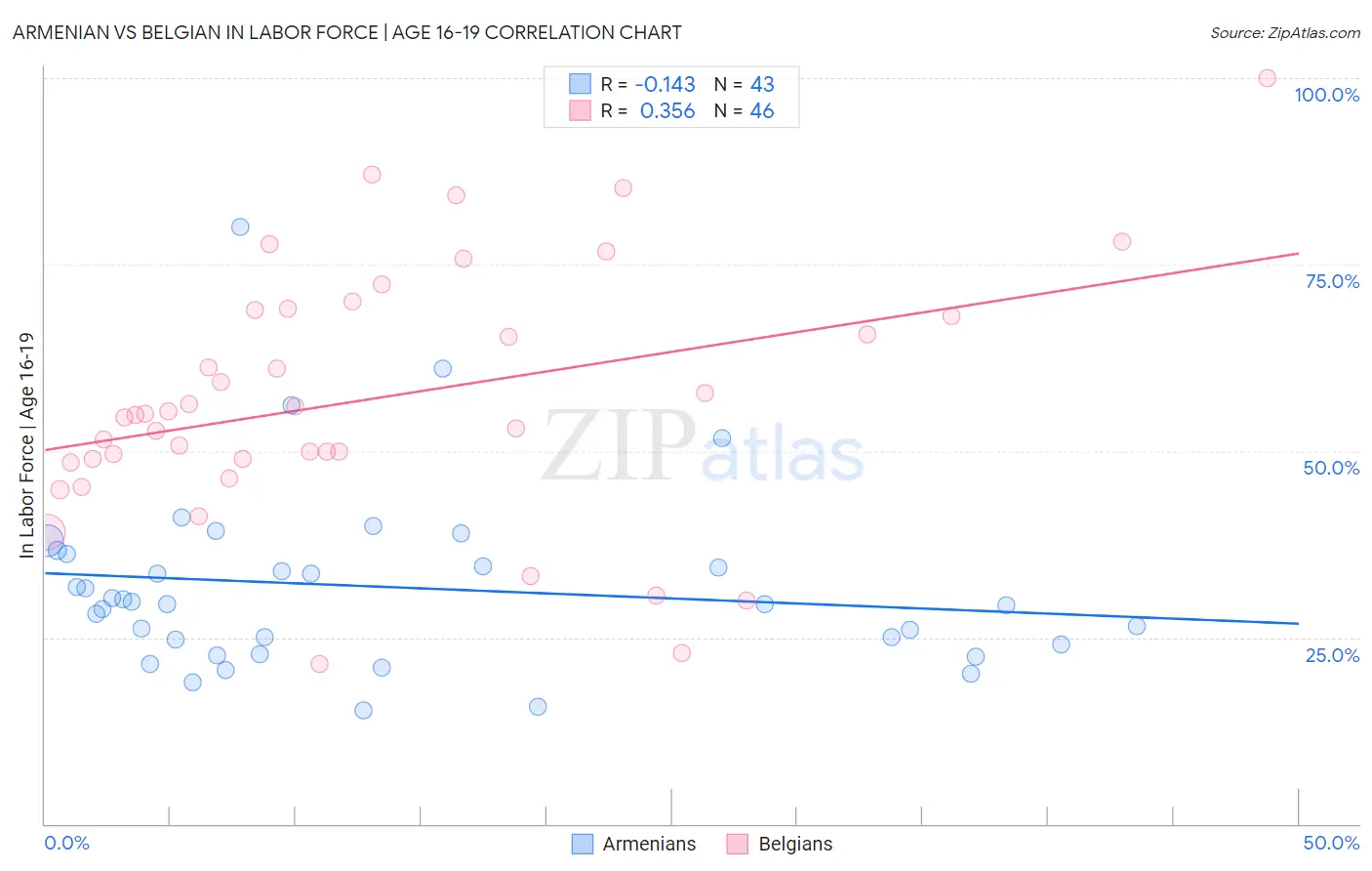 Armenian vs Belgian In Labor Force | Age 16-19
