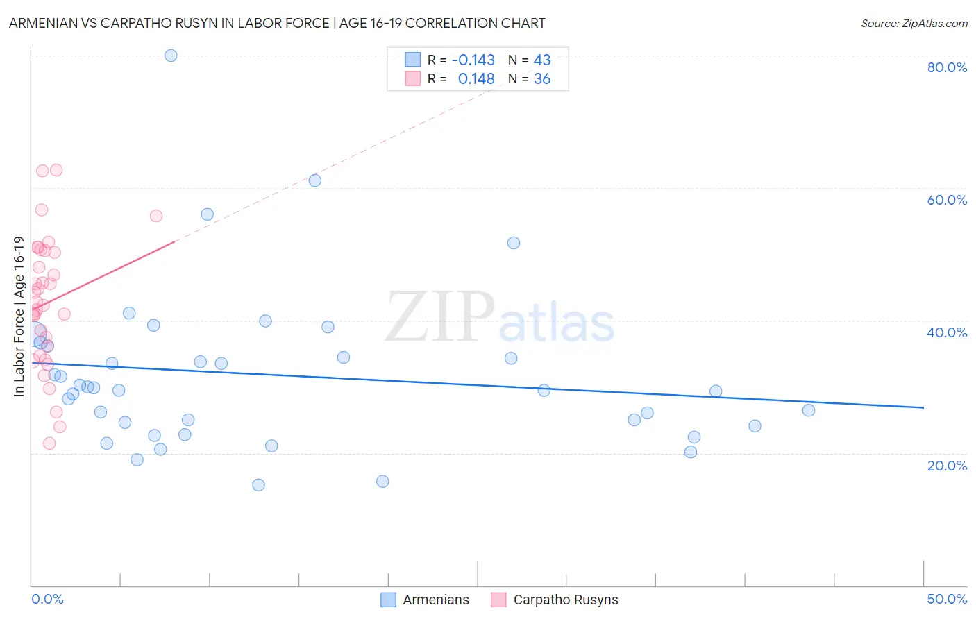 Armenian vs Carpatho Rusyn In Labor Force | Age 16-19