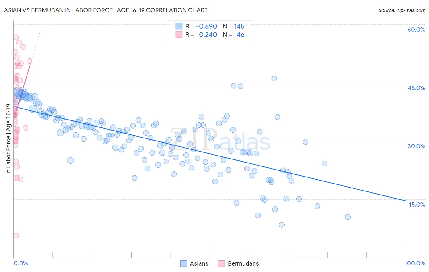 Asian vs Bermudan In Labor Force | Age 16-19