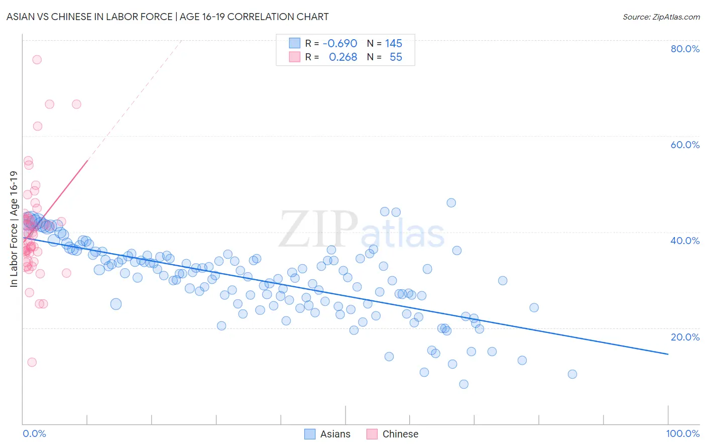 Asian vs Chinese In Labor Force | Age 16-19