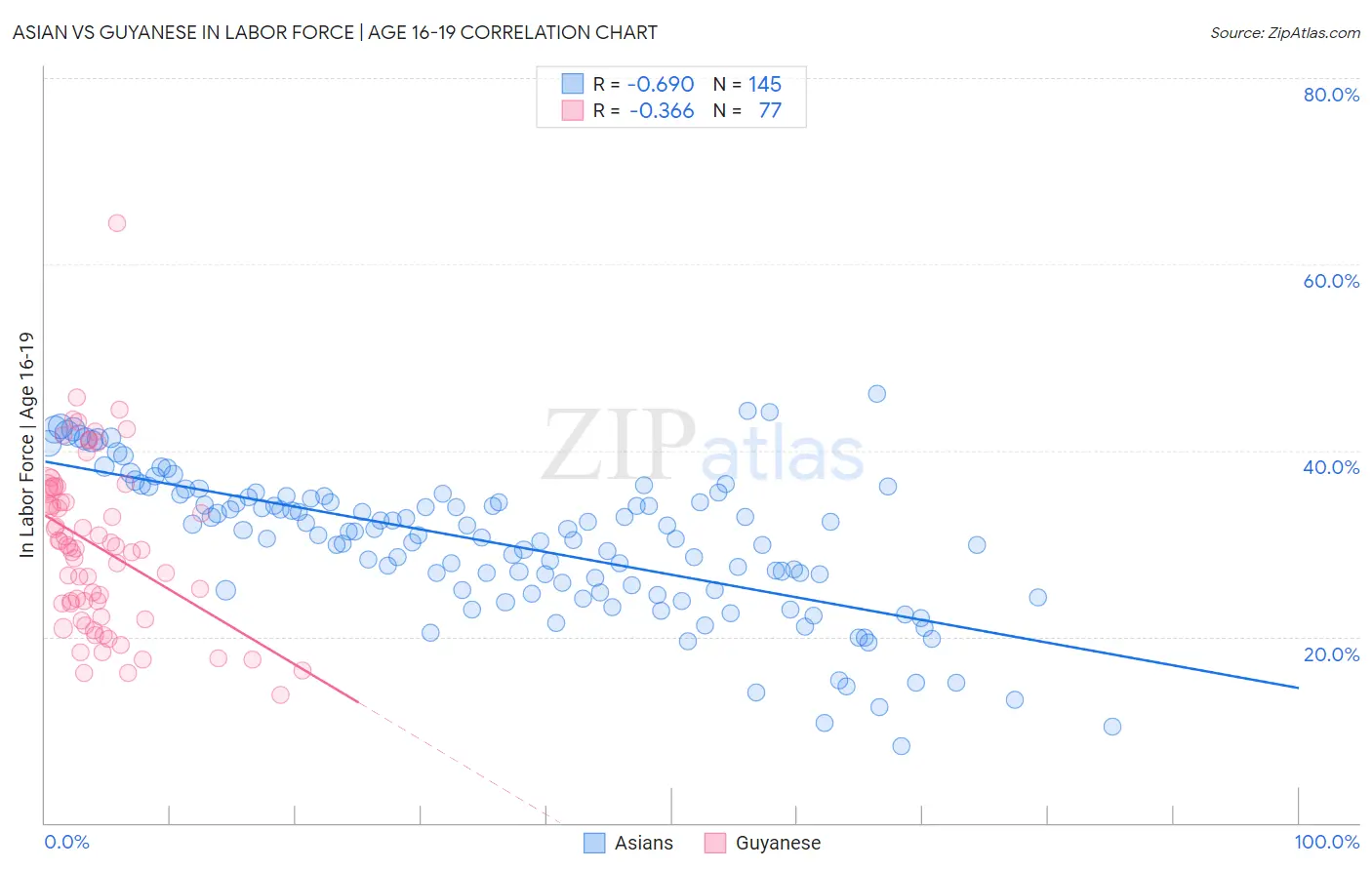 Asian vs Guyanese In Labor Force | Age 16-19