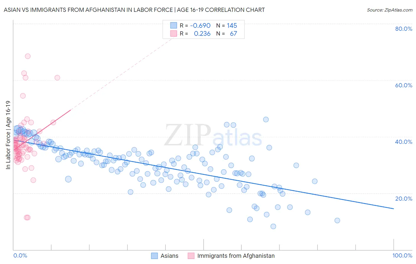 Asian vs Immigrants from Afghanistan In Labor Force | Age 16-19