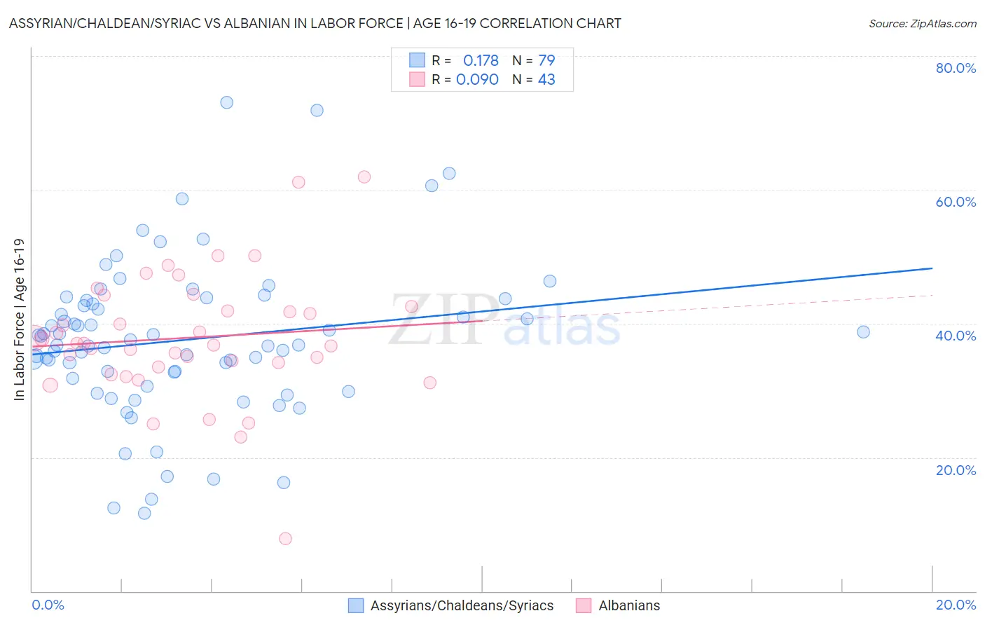 Assyrian/Chaldean/Syriac vs Albanian In Labor Force | Age 16-19