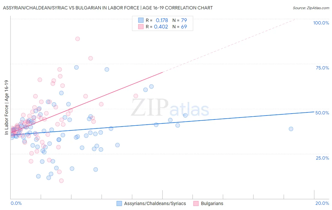 Assyrian/Chaldean/Syriac vs Bulgarian In Labor Force | Age 16-19