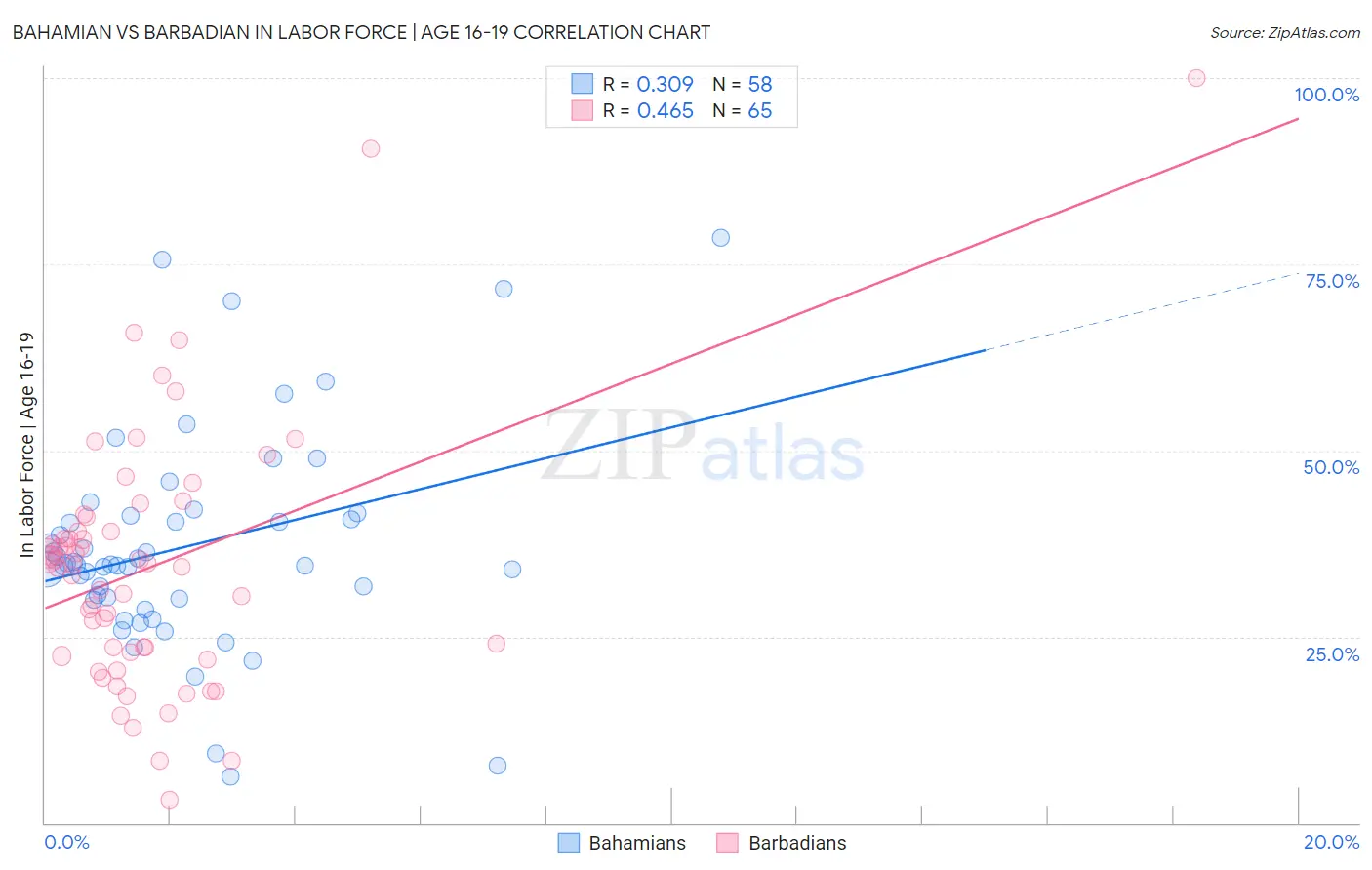 Bahamian vs Barbadian In Labor Force | Age 16-19